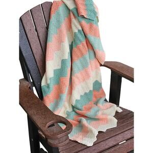 Vintage Chevron/Ripple Afghan hand-crochet 52 x 60 pastel blanket throw 1970-ish